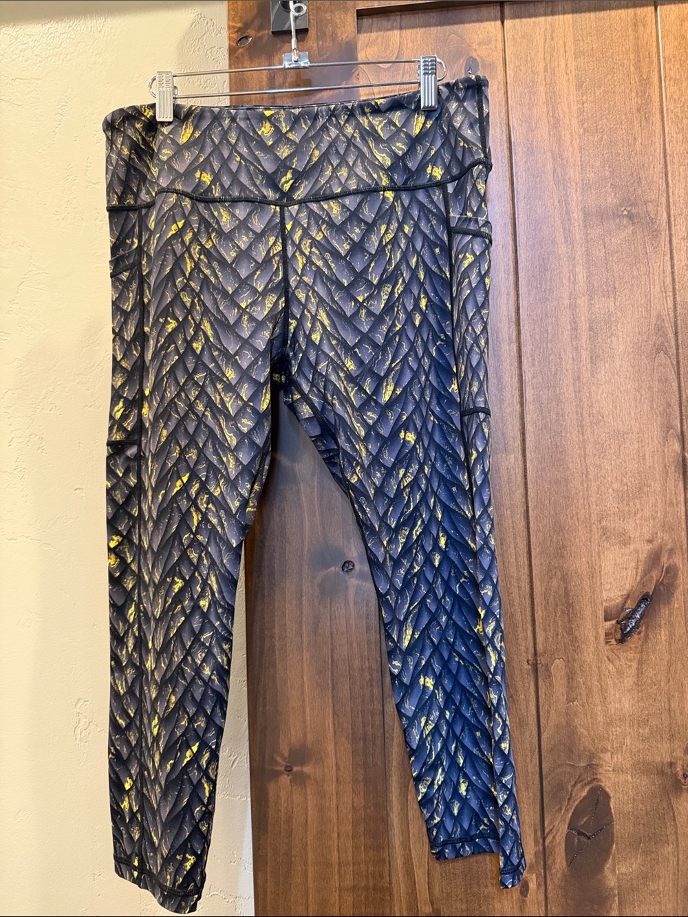 Constantly Varied Gear Black Capri Leggings with Yellow Dragon Scales
